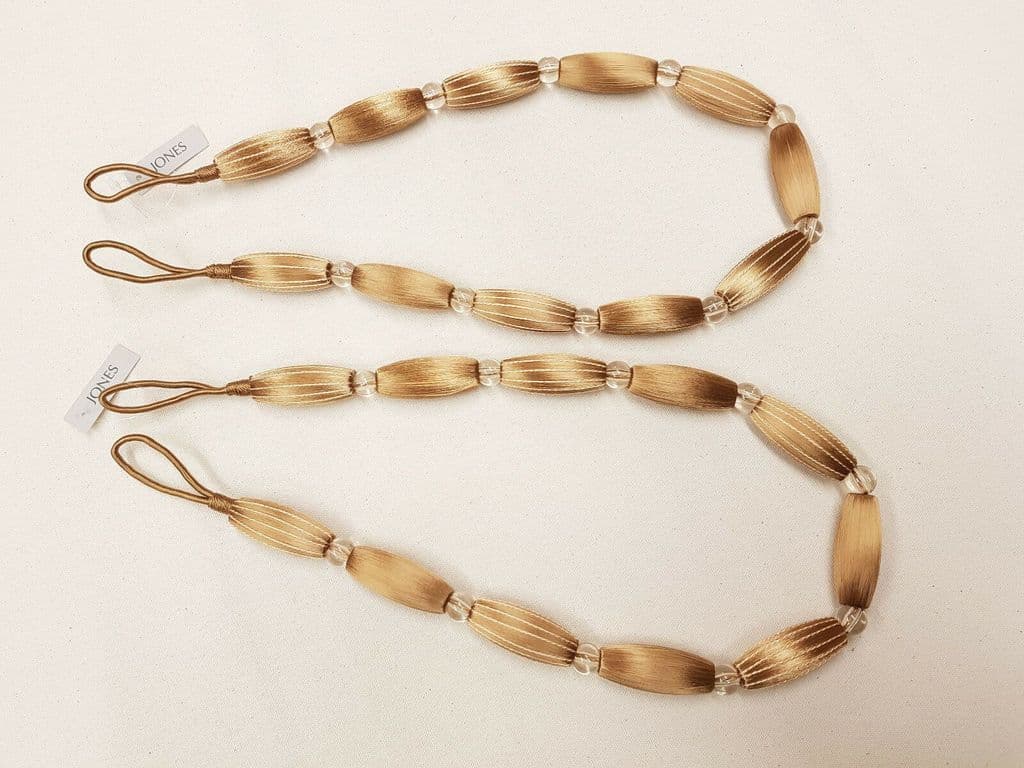 2 Gold Curtain Bead Rope Tie Backs Pimlico HB660/GOL Pair Fabric Drape Tiebacks